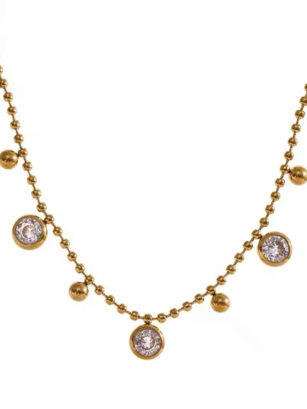 Gold plated Beaded Necklace with Clear Crystal Stations